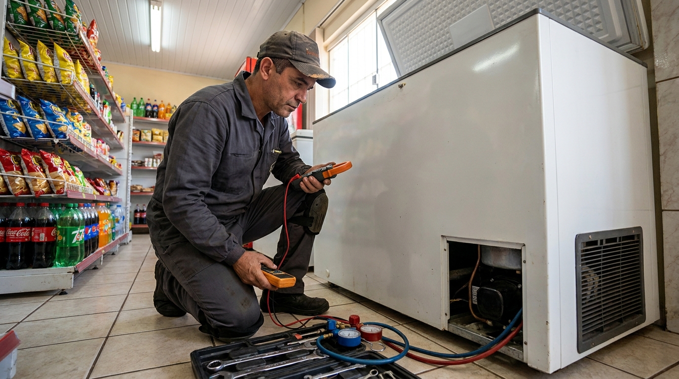 Reparo da placa eletrônica de um freezer em atendimento em São Bernardo do Campo‑SP